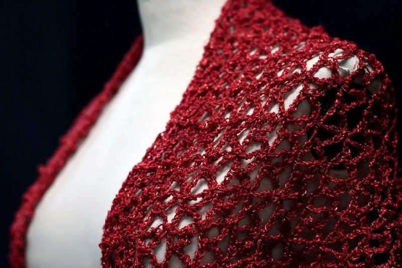 Wedding Shawl, Red Bridal Shawl Winter Wedding, Crochet Evening Shawl Handmade, Lurex Shawl Gift