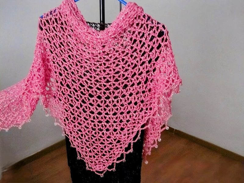 Beaded Shawl, Blush Pink Bridal Shawl, Wedding Shawl Beaded Crochet Handmade, Bridesmaid Shawl Gift