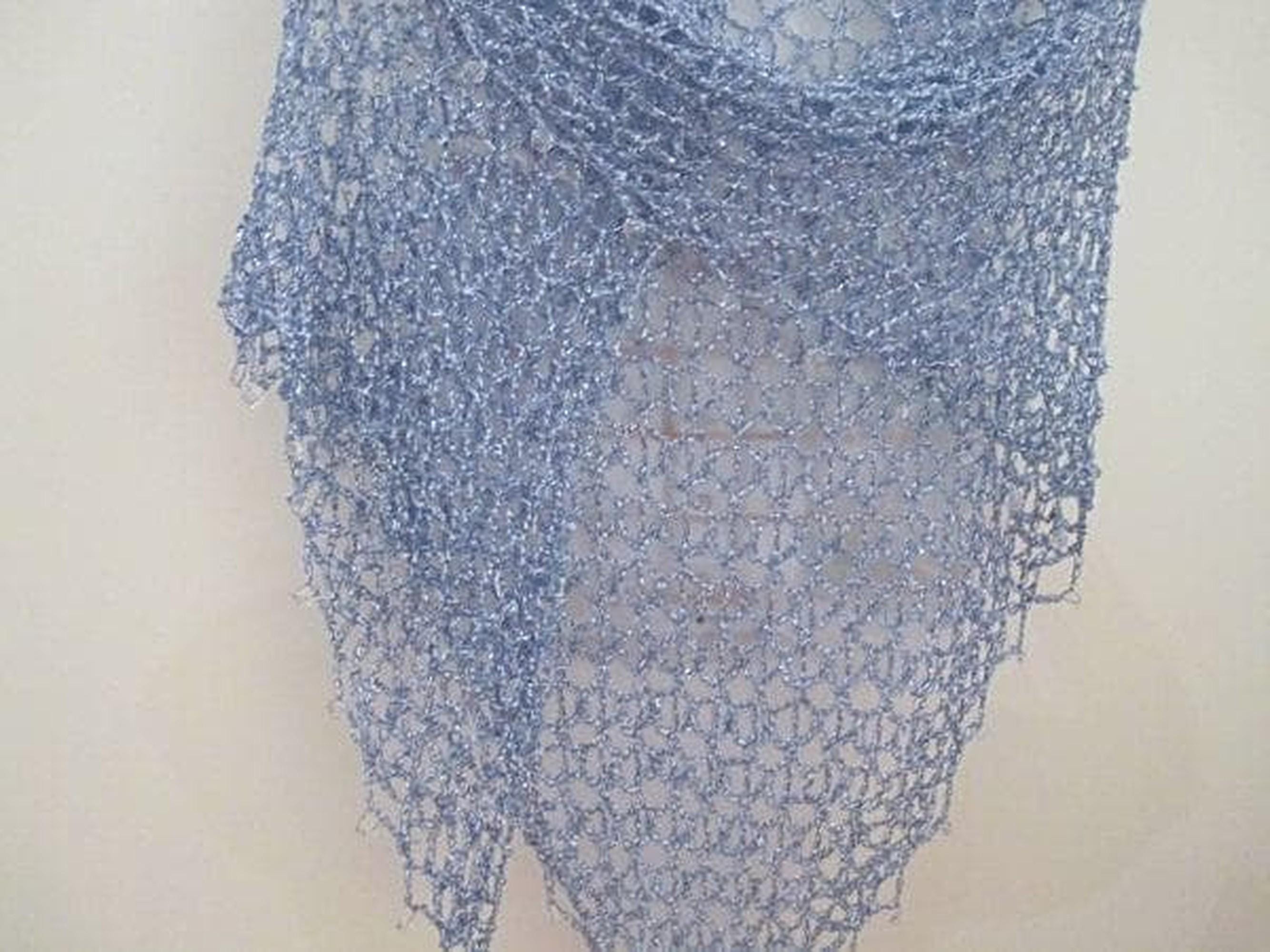 Sky blue shawl, full view of the hand-crocheted piece.